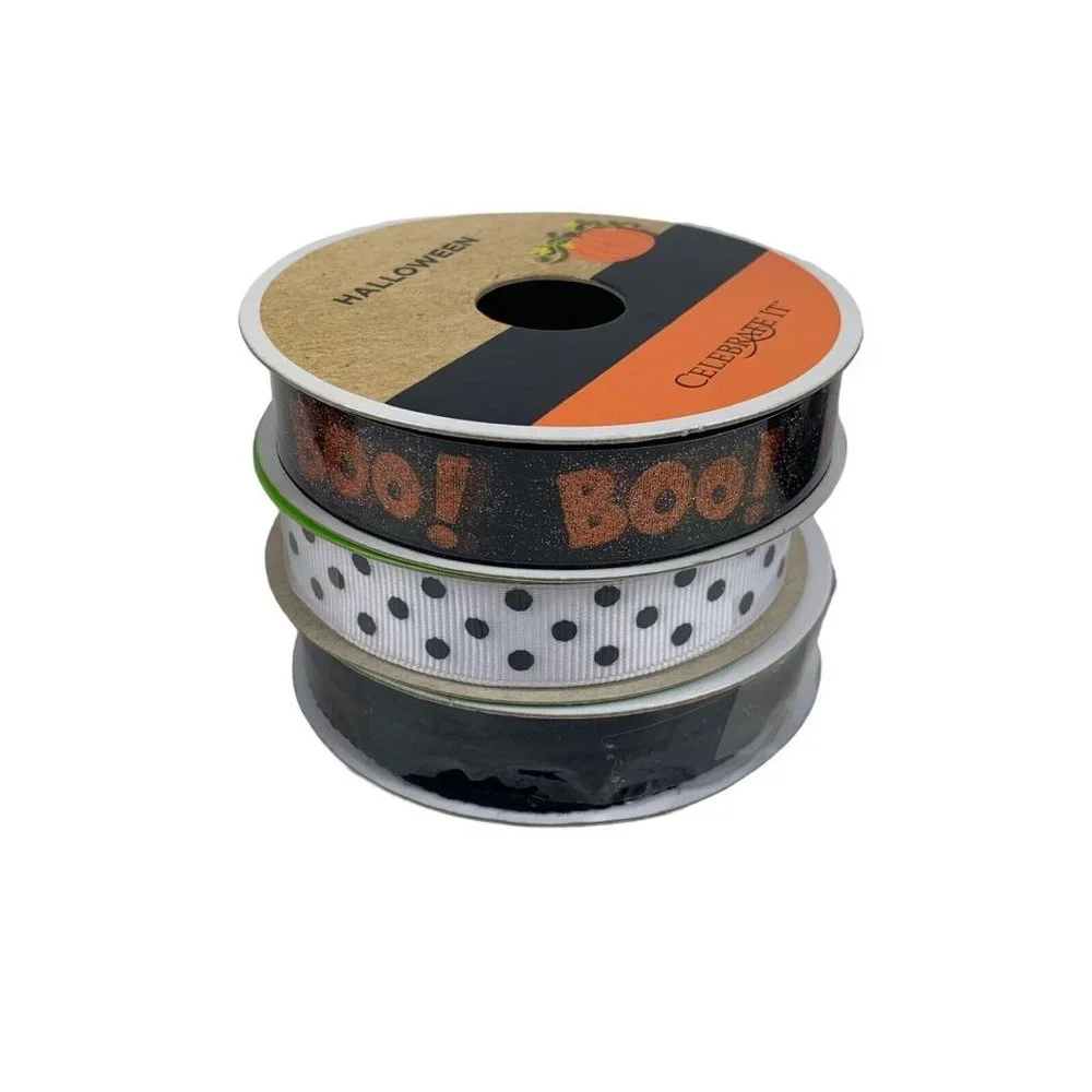 Halloween Fall Harvest Ribbon Lot Crafting Ghosts Spiders‎ Skulls Polka Dots